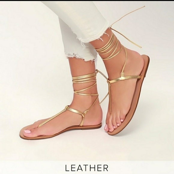Lulus Shoes - New  Leather Lace-Up Thong Sandals